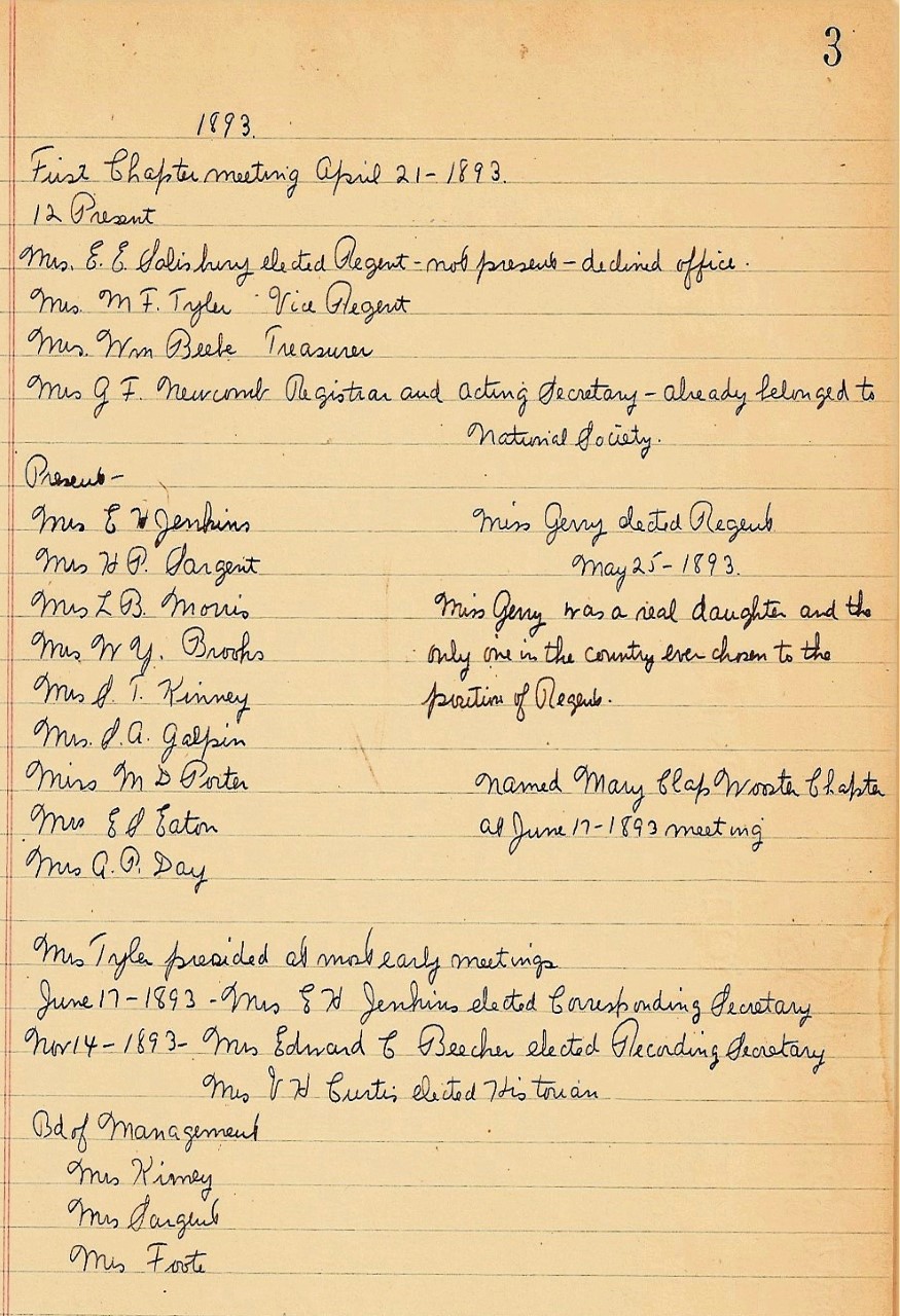 Minutes of the first chapter meeting, April 21, 1893.